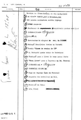 TV Tupi [emissora]. Ultra Notícias [programa]. Roteiro [televisivo], 12 dez. 1968.