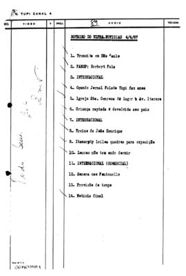 TV Tupi [emissora]. Ultra Notícias [programa]. Roteiro [televisivo], 04 abr. 1967.