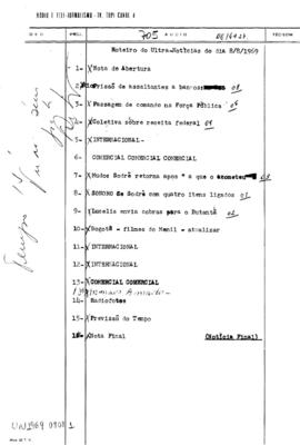 TV Tupi [emissora]. Ultra Notícias [programa]. Roteiro [televisivo], 08 ago. 1969.