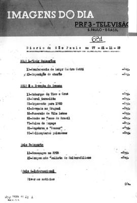 TV Tupi [emissora]. Diário de São Paulo na T.V. [programa]. Roteiro [televisivo], 21 nov. 1959.