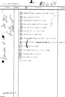 TV Tupi [emissora]. Ultra Notícias [programa]. Roteiro [televisivo], 10 jun. 1968.