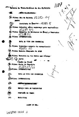 TV Tupi [emissora]. Ultra Notícias [programa]. Roteiro [televisivo], 25 ago. 1970.