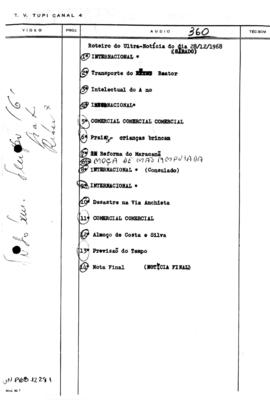 TV Tupi [emissora]. Ultra Notícias [programa]. Roteiro [televisivo], 28 dez. 1968.