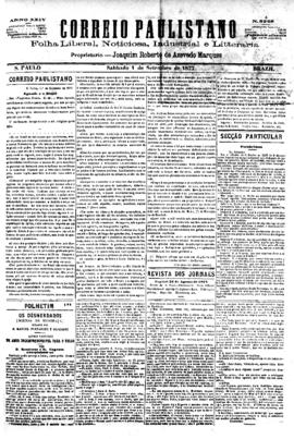 Correio paulistano [jornal], [s/n]. São Paulo-SP, 01 set. 1877.