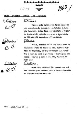 TV Tupi [emissora]. Ultra Notícias [programa]. Roteiro [televisivo], 14 dez. 1970.