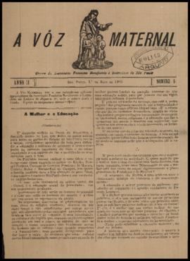 A Vóz maternal [jornal], a. 2, n. 6. São Paulo-SP, 01 mai. 1905.