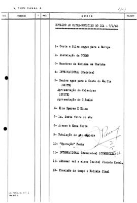 TV Tupi [emissora]. Ultra Notícias [programa]. Roteiro [televisivo], 07 jan. 1966.