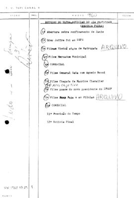 TV Tupi [emissora]. Ultra Notícias [programa]. Roteiro [televisivo], 29 jul. 1968.