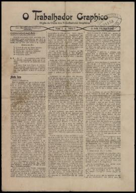O Trabalhador graphico [jornal], a. 1, n. 1. São Paulo-SP, 05 mai. 1904.