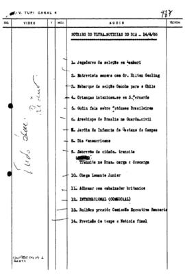 TV Tupi [emissora]. Ultra Notícias [programa]. Roteiro [televisivo], 14 abr. 1966.