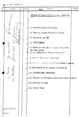 TV Tupi [emissora]. Ultra Notícias [programa]. Roteiro [televisivo], 01 set. 1967.