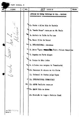 TV Tupi [emissora]. Ultra Notícias [programa]. Roteiro [televisivo], 30 mai. 1966.