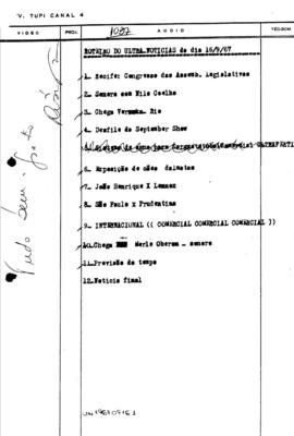 TV Tupi [emissora]. Ultra Notícias [programa]. Roteiro [televisivo], 16 set. 1967.