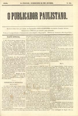 O Publicador paulistano [jornal], n. 91. São Paulo-SP, 26 jun. 1858.