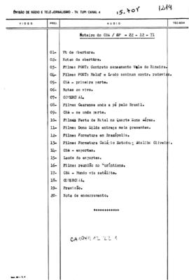 TV Tupi [emissora]. Correspondentes Brasileiros Associados [programa]. Roteiro [televisivo], 22 dez. 1971.