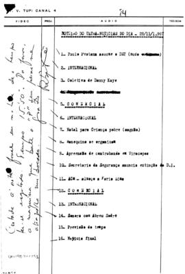 TV Tupi [emissora]. Ultra Notícias [programa]. Roteiro [televisivo], 28 nov. 1967.