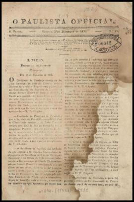 O Paulista official [jornal], [s/n]. São Paulo-SP, [30] dez. 1835.