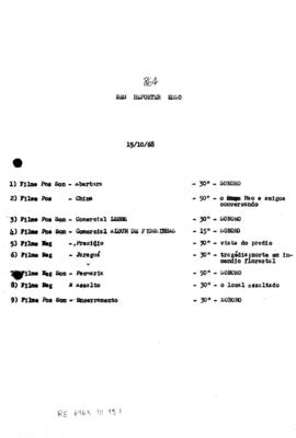 TV Tupi [emissora]. Repórter Esso [programa]. Roteiro [televisivo], 15 out. 1968.