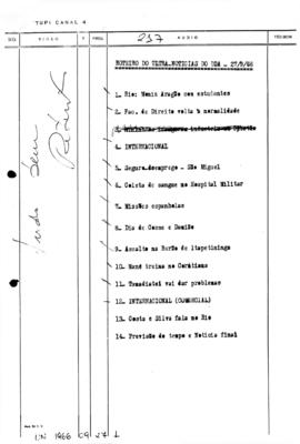 TV Tupi [emissora]. Ultra Notícias [programa]. Roteiro [televisivo], 27 set. 1966.