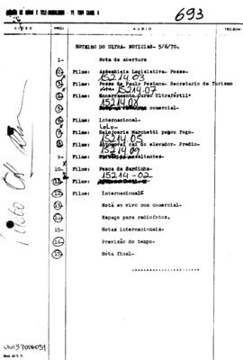 TV Tupi [emissora]. Ultra Notícias [programa]. Roteiro [televisivo], 05 jun. 1970.