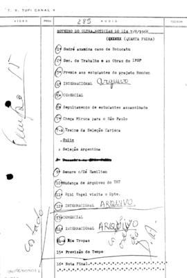 TV Tupi [emissora]. Ultra Notícias [programa]. Roteiro [televisivo], 07 ago. 1968.