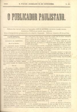 O Publicador paulistano [jornal], n. 17. São Paulo-SP, 26 set. 1857.