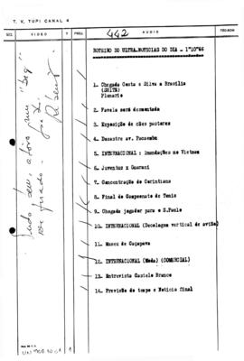 TV Tupi [emissora]. Ultra Notícias [programa]. Roteiro [televisivo], 01 out. 1966.