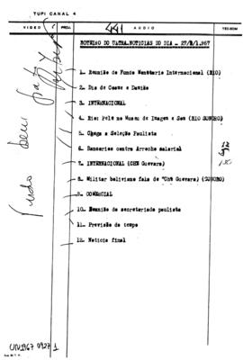 TV Tupi [emissora]. Ultra Notícias [programa]. Roteiro [televisivo], 27 set. 1967.