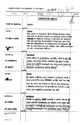 TV Tupi [emissora]. Ultra Notícias [programa]. Roteiro [televisivo], 24 jul. 1971.