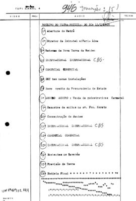 TV Tupi [emissora]. Ultra Notícias [programa]. Roteiro [televisivo], 14 fev. 1969.