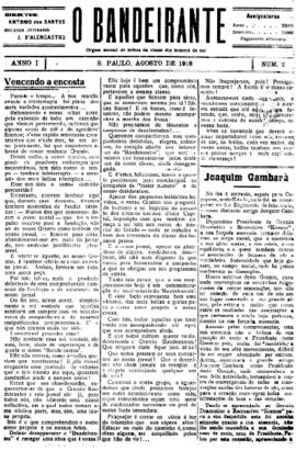 O Bandeirante [jornal], a. 1, n. 2. São Paulo-SP, ago. 1918.