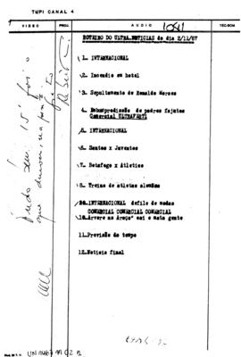 TV Tupi [emissora]. Ultra Notícias [programa]. Roteiro [televisivo], 02 nov. 1967.