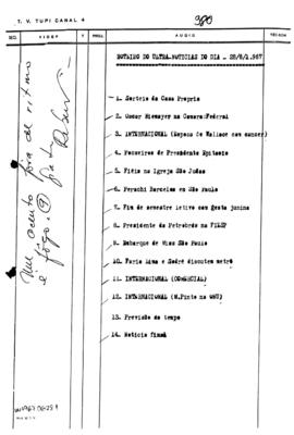 TV Tupi [emissora]. Ultra Notícias [programa]. Roteiro [televisivo], 28 jun. 1967.