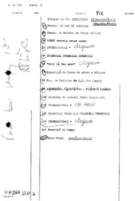 TV Tupi [emissora]. Ultra Notícias [programa]. Roteiro [televisivo], 10 dez. 1968.