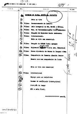 TV Tupi [emissora]. Ultra Notícias [programa]. Roteiro [televisivo], 15 set. 1970.