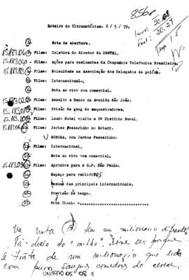 TV Tupi [emissora]. Ultra Notícias [programa]. Roteiro [televisivo], 08 mai. 1970.