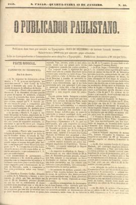 O Publicador paulistano [jornal], n. 46. São Paulo-SP, 13 jan. 1858.