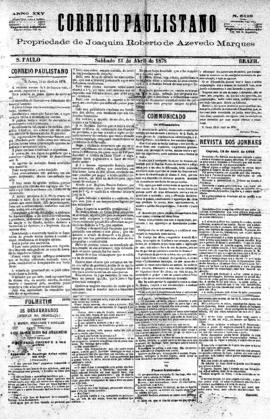 Correio paulistano [jornal], [s/n]. São Paulo-SP, 13 abr. 1878.