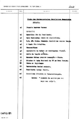 TV Tupi [emissora]. Correspondentes Brasileiros Associados [programa]. Roteiro [televisivo], 18 fev. 1972.