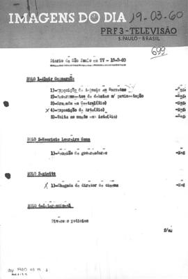 TV Tupi [emissora]. Diário de São Paulo na T.V. [programa]. Roteiro [televisivo], 19 mar. 1960.