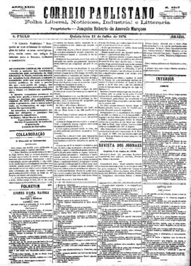 Correio paulistano [jornal], [s/n]. São Paulo-SP, 13 jul. 1876.