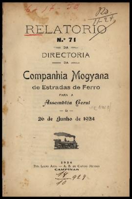 Relatório…, nº 071, 1923. Criador(a): Companhia Mogiana de Estradas de Ferro. Campinas-SP: Typ.  ...