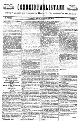 Correio paulistano [jornal], [s/n]. São Paulo-SP, 12 fev. 1878.