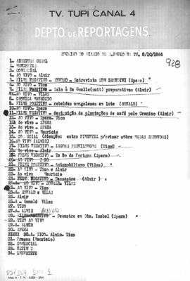TV Tupi [emissora]. Diário de São Paulo na T.V. [programa]. Roteiro [televisivo], 08 out. 1964.