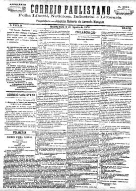 Correio paulistano [jornal], [s/n]. São Paulo-SP, 02 ago. 1876.