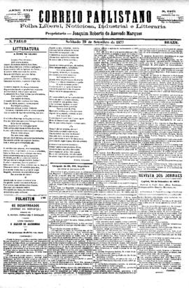 Correio paulistano [jornal], [s/n]. São Paulo-SP, 29 set. 1877.