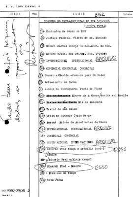 TV Tupi [emissora]. Ultra Notícias [programa]. Roteiro [televisivo], 05 set. 1968.