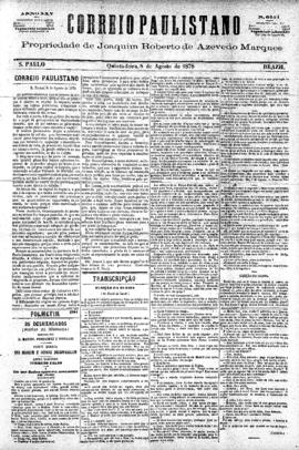 Correio paulistano [jornal], [s/n]. São Paulo-SP, 08 ago. 1878.