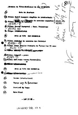 TV Tupi [emissora]. Ultra Notícias [programa]. Roteiro [televisivo], 17 ago. 1970.