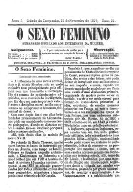 O Sexo feminino [jornal], a. 1, n. 22. Campanha-MG, 21 fev. 1874.